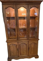 Wood One Piece Hutch With Lighting, Glass Shelves, Storage- 46Lx14.5Wx76H