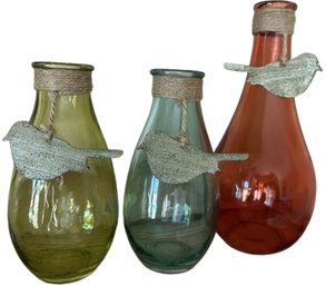 (3 Pcs) Colorful Glass Vases 8in Tallest