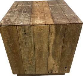 Rustic Wooden Box Footrest- 14Wx16H, Some Damage To Corner