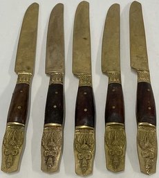 (5 Pcs) Brass Dinner Knives Nickel Bronze Thailand - Approximately 5 Inches Long