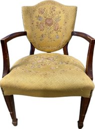 Golden Floral Upholstered Chair Showing Wear/scratches- 25Lx22.5Wx34H