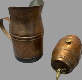 Cooper & Brass Home Decor: Pitcher & Keg With Tap. Pitcher Is 10 H