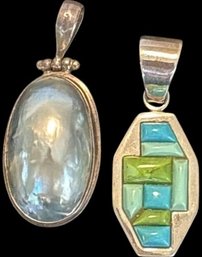 2 Pendants Stamped 925, Blister Pearl, Lapis Lazuli