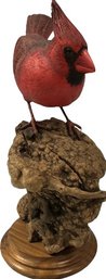 Cardinal  Sculpture On Wood Base, 12x9