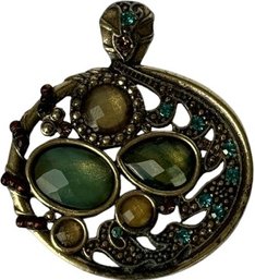 Golden Pendant With Blue, Green And Yellow Gems