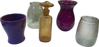 Five Colorful Glass Vases.