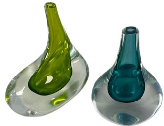 Droplet Vessels By SkLO. Blue And Lime Green Glass.