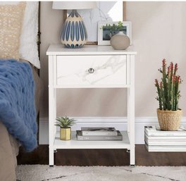 (NEW) White Nightstand End Table Side With Drawer