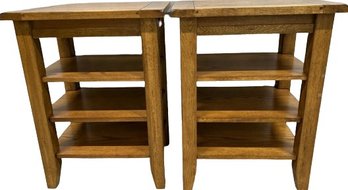 Pair Of Solid Wood End Tables- Great Condition, Some Tape Residue On Corner, 21Wx16Dx28T