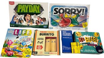 Board Games Including New Sorry, Throw The Burrito & Ka-blam. Games Appear Complete