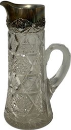 Clear Glass Pitcher With Sterling Silver Rim And Spout - 12'H