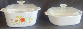 Corning Ware 3 Quart 'Wildflower' Casserole Dish With Lid, White 2 Quart With Lid.  Some Staining Present.