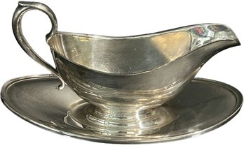 Silver Plate Gravy Boat Fixed On Dish - 11' Length