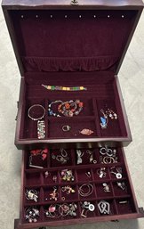 Wood Jewelry Box With Assorted Jewelry