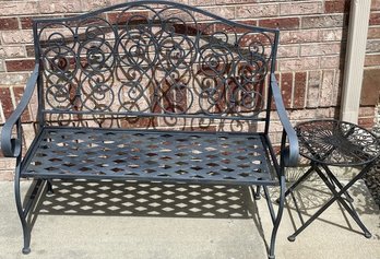 Indoor/Outdoor Table & Bench Wrought Iron. Both Collapsible (Bench-43W 39T)