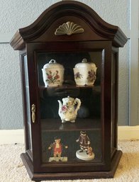 Small Hanging Display Case With  Cups And Figurines Inside, Made In China (15.75x19x5)