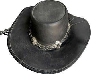 Winfield Cover Co. Leather Hat With Metal Decorative Trim. Size M