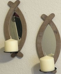 (2) Hanging Mirrored Candle Holders (13.5in Tall)