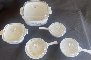 Corningware Cornflower Blue Serving Dishes With Lids. Large Square Is 10, Small Square Is 7, 2 6 Pots, 7 P