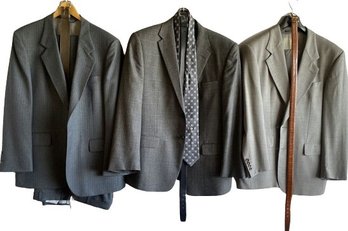 2 Mens Suits With Leather Belts, 1 Suit Coat With Tie And Belt. Assumed Size L