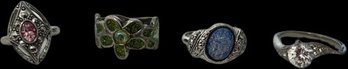 Four Costume Rings With Stones - Please See Pictures For Sizes