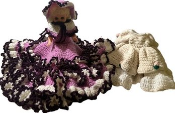 Vintage Doll With Hand Crocheted Dresses (Doll Is 12 Tall)