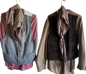 Mens Western Scarf, Vest And Shirt Set Size L