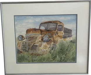 Classic Pickup Truck Water Color By Signed By Artist Sally Lavin (20x17)