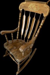 Glossy Finish Large Wooden Rocking Chair- 27Wx33Dx48T, Some Scratches On Seat