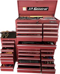 US General 13 Drawer Roll Cabinet With 9 Drawer Top Chest, 7 Drawer End Cabinet