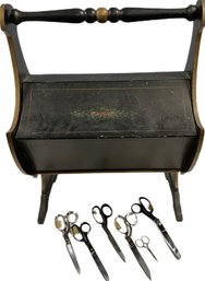 Antique Wood Sewing Cabinet, Includes Sewing Scissors 23X22