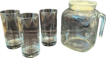 Glass Pitcher With 3 Drinking Glasses (5 Tall)