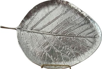 Silvertone Leaf Tray For Decor 6.5' Tall