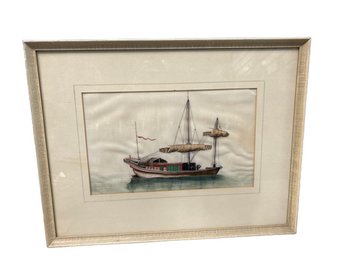 Chinese Junk Ship Fine Pen And Ink Drawing On Delicate Rice Paper (only One Drawing)- 16x12