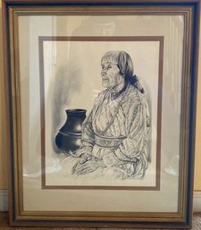 Framed Maria 1973 Sketch Signed By Artist Vera Louise Drysdale-22.25x27