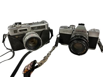 Minolta SRTSC Camera And Yashica Electro 35 Camera (Broken Front Glass Lens)