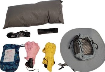 Camping Gear Hats , Kids Poncho, Kids Umbrellas , Pillow , Solar Flash Lights, Headlamp