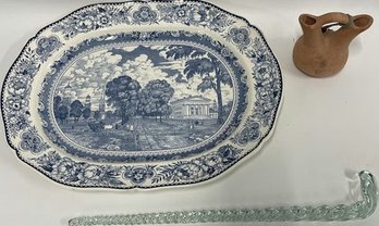 'yale College & State House' Serving Platter (20'H), Clay Pot(4.5'H), Glass Cane(20'H)