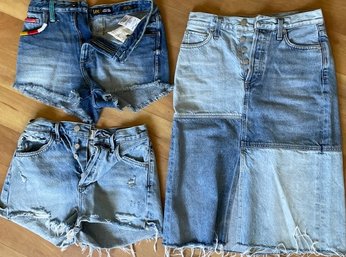 Jeans Shorts And Skirt. Skirt Is Size 25. Jeans Shorts Are Size 26 And 27