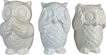 White Porcelain Owls 6 Tall