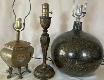 3 Gold Tone Lamps, Untested
