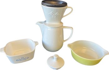 Melitta Drip Coffee Pot & Small Pyrex & Corningware Baking Dishes