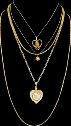 5 Gold Tone Necklaces, Heart Pendants
