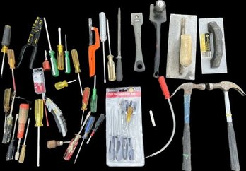 Hand Tool Collection Including Trouls, Hammers, Screwdrivers, Scrappers, Finer, Auger Bit Set, And More!