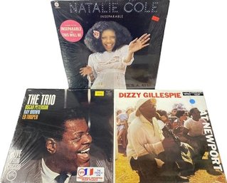 Vinyl Records (3) Including Natalie Cole, Dizzy Gillespie(Unopened) And The Trio With Oscar Peterson, & More