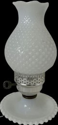 Oil Lamp Style Milk Glass Lamp- Working, 10.5in Tall