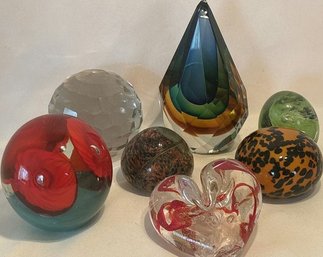 Assorted Glass Paperweights And Decor, Tiny Chip On Teardrop Glass. See Photo.