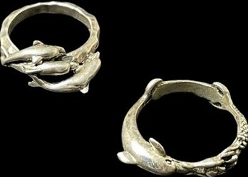 Dolphin Rings. Magnet Tested For Silver, But No Markings.