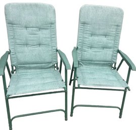 Fold-up Fabric & Metal Outdoor Chairs. Light Green.