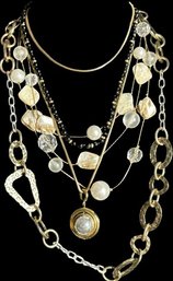 4 Gold Tone And Bead Necklaces